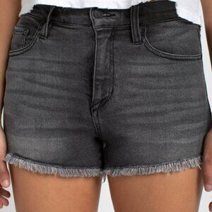 Celebrity Pink Women's Juniors 9/29 Cutoff Shorts Washed Black Stretch Denim Raw